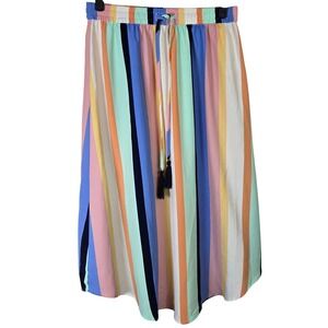 Skies Are Blue Striped‎ Maxi Skirt Elastic Waist Drawstring Tassels Size S